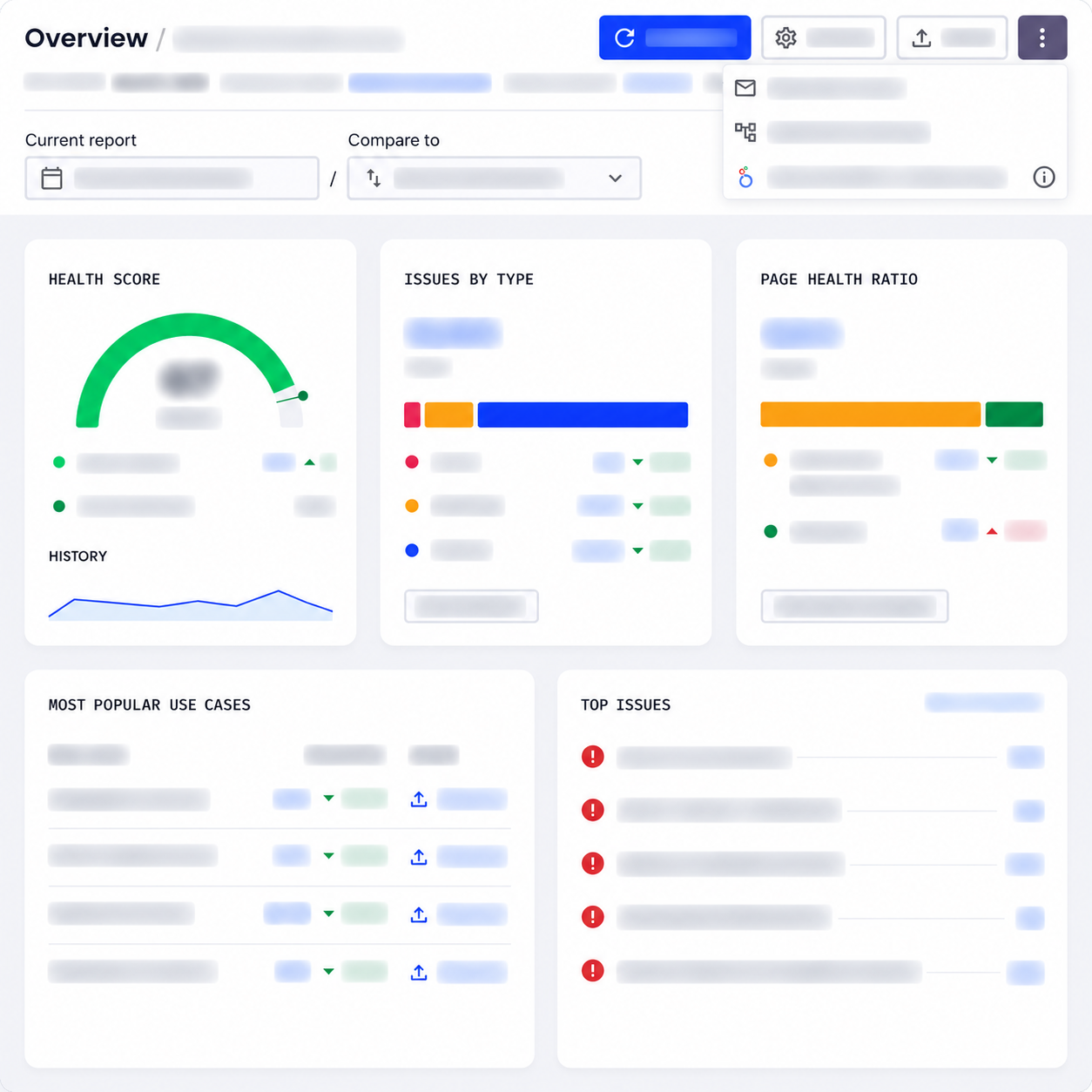 SE Ranking Website Audit showing Health Score, issue totals, page health and prioritised technical issues