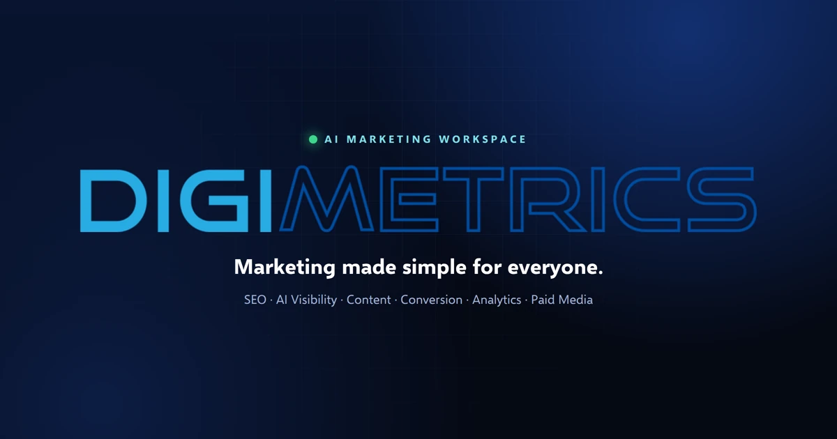 Digimetrics AI marketing workspace for SEO, AI visibility, content, conversion and analytics