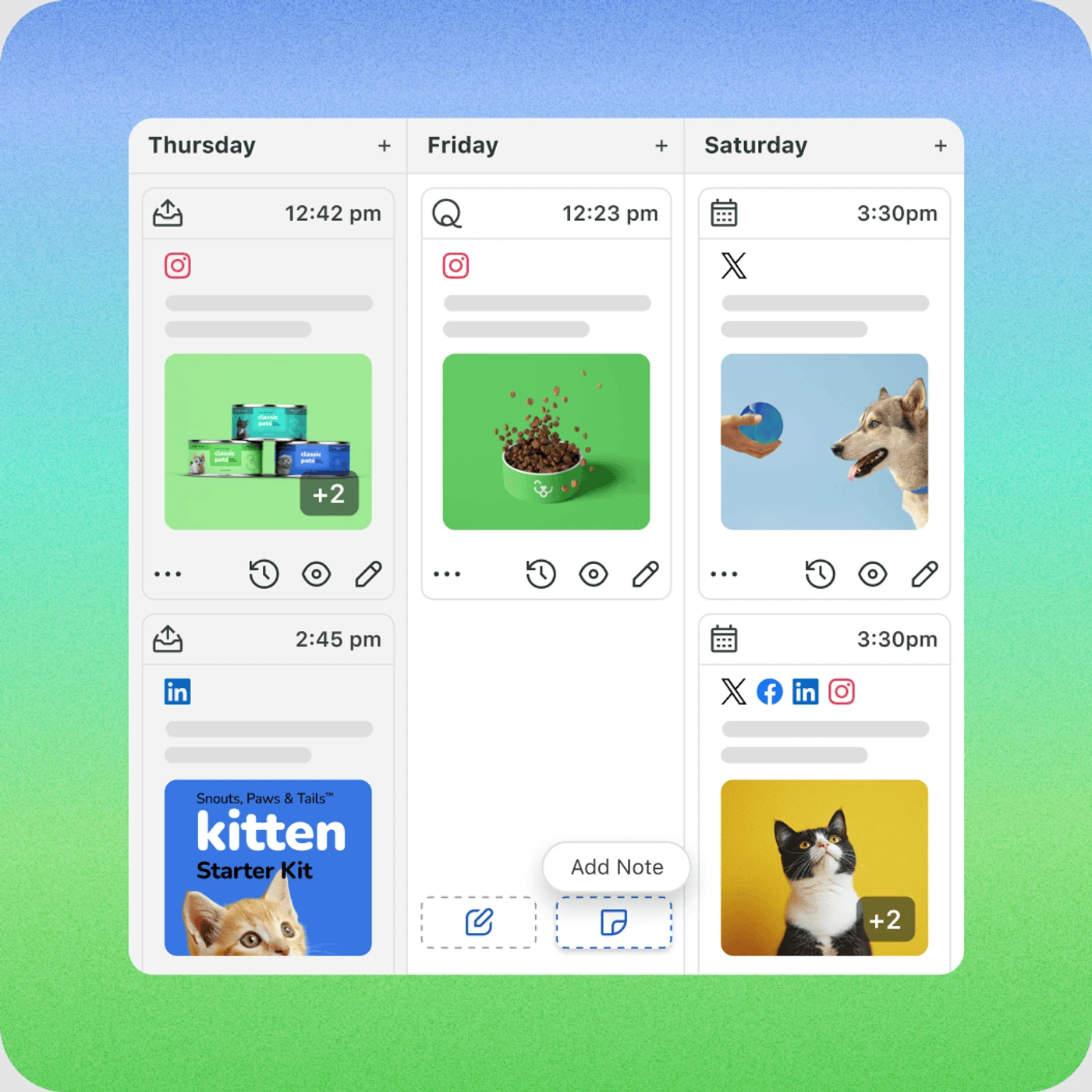 Sprout Social content calendar showing scheduled posts across multiple social networks